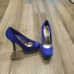 Blue Satin Heels with Rhinestones